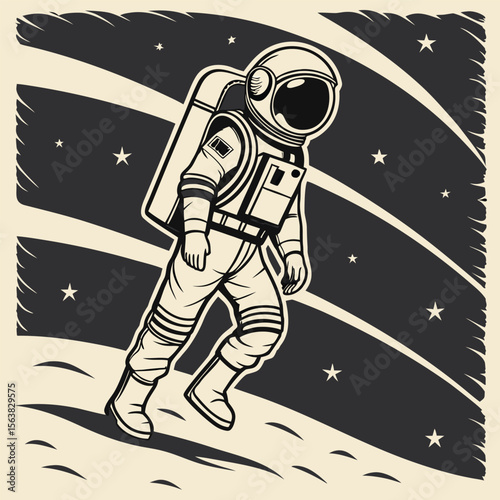 Cartoon vector illustration of a fun boy astronaut in space and on the moon
