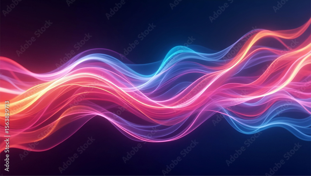 Fototapeta premium Abstract Pink, Blue, and Orange Glowing Wave Lines; Dynamic, Energetic, and Modern Digital Art Background; Perfect for Technology, Music, and Design Projects.