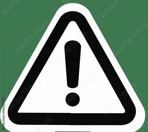 A simple vector image of a white warning triangle with a black border and a black exclamation mark in the center, set against a solid green background.