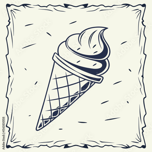 Vector illustration of chocolate ice cream on an artistic ice cream background with food icons and design elements