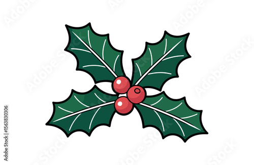 Festive Holly Branch with Red Berries, Perfect for Christmas Design