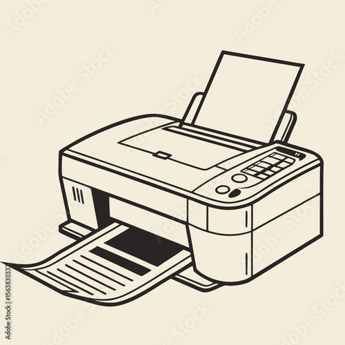 Vector illustration of a digital office printer with paper and buttons