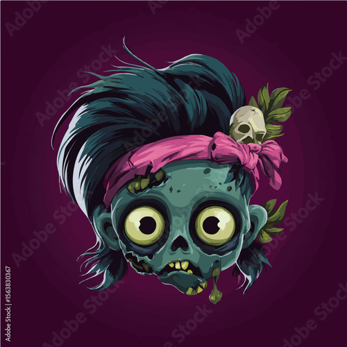 funny cartoon zombie woman face vector illustration