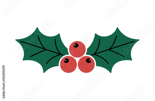 Festive Holly Branch with Red Berries, Perfect for Christmas Design