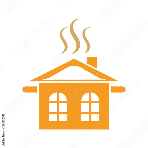 Orange house with chimney and steam home cooking