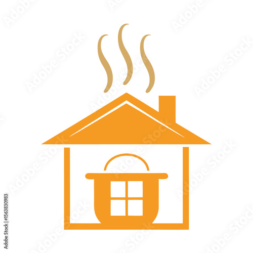 Orange house icon with steam home building