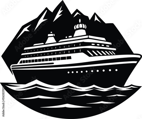 "Modern Luxury Cruise Ship in Blue Ocean"

