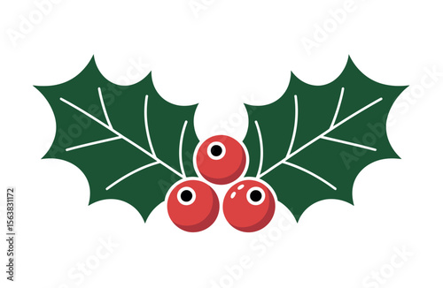 Festive Holly Branch with Red Berries, Perfect for Christmas Design