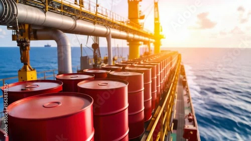 Red oil barrels on cargo ship