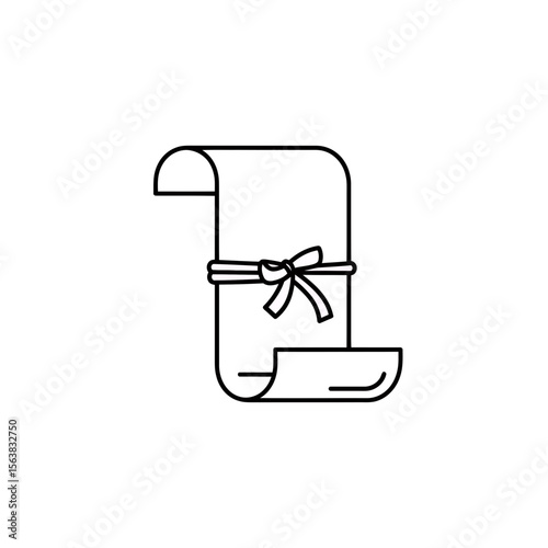 Clean line drawing illustration of a rolled up parchment document secured with a decorative ribbon knot ancient historical record certificate diploma legal agreement antique