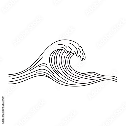 Professional Stylized Ocean Wave Line Art Illustration Dynamic Marine Water Element Design Vector Drawing Sea Surf Flowing Curve Minimalist Nature Symbol Traditional Graphic