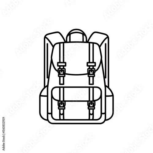 Minimalist line art vector icon of a versatile backpack essential for journey adventure school or travel journeying exploration and simple graphic design elements