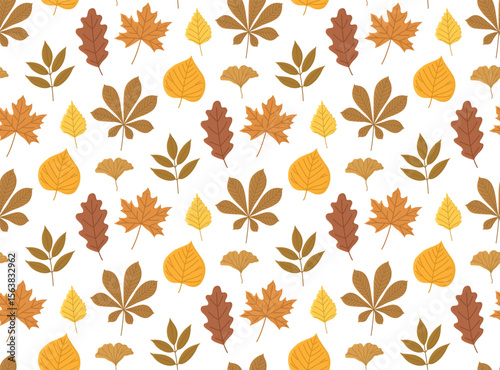 Cute cozy background with autumn leaves. Seamless fall pattern