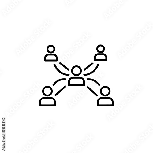 Iconic representation of central hub connecting multiple individuals symbolizing network collaboration communication unity team organization community interaction partnership