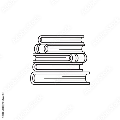 Clean line art illustration of a stack of books simple monochrome symbol representing education learning knowledge study wisdom literature library academic research intellectual