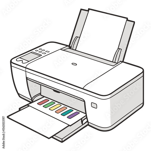 An illustration of a multifunction laser printer, an essential office device for printing, copying, and scanning digital documents