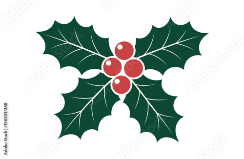 Festive Holly Branch with Red Berries, Perfect for Christmas Design