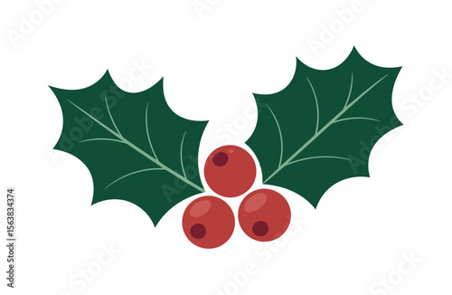 Festive Holly Branch with Red Berries, Perfect for Christmas Design