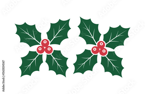 Festive Holly Branch with Red Berries, Perfect for Christmas Design
