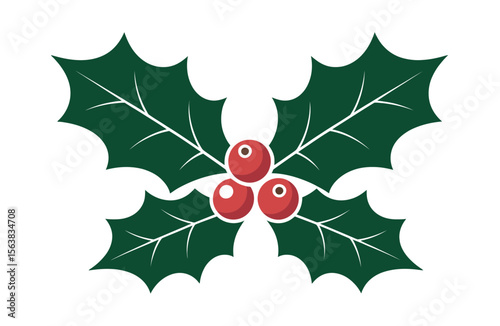 Festive Holly Branch with Red Berries, Perfect for Christmas Design