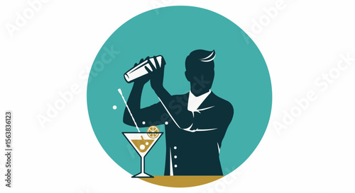 Bartender Silhouette Shaking Cocktail Drink Circular Logo
