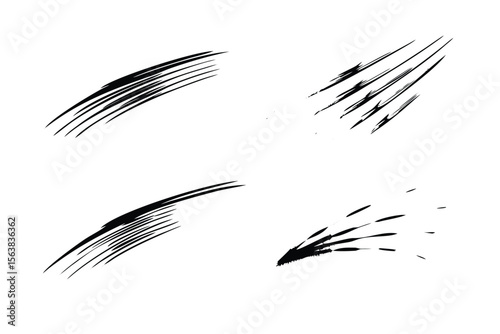 Motion Lines Vector Engraving Set. Detailed Monochrome Comic Action Effects. Vintage Stipple & Hatching Style Illustrations