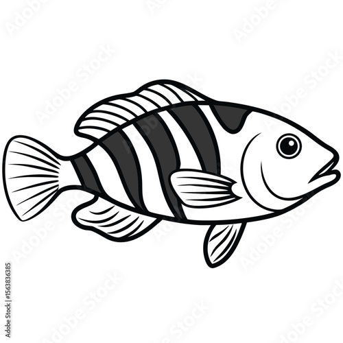 Striped fish swimming right aquatic marine