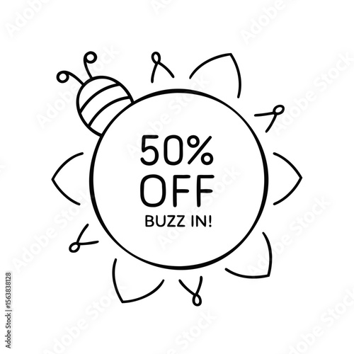 Handdrawn Sale Graphic with Bee 50 Percent Off Text on november insect