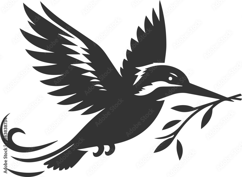 Fototapeta premium Vector silhouette of a kingfisher black illustration drawing