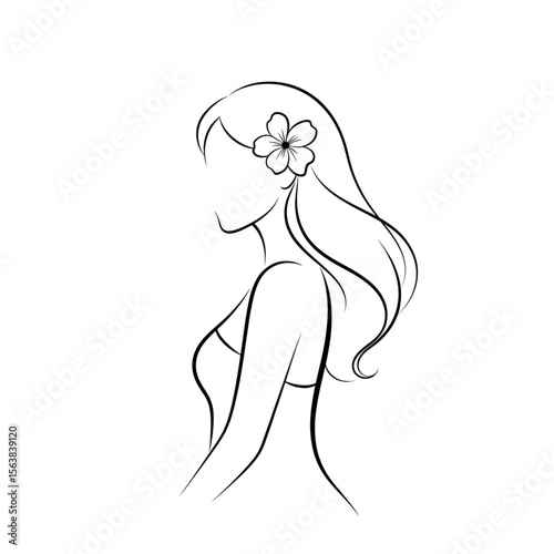 Girl with Flower in Ear – Minimal Line Art Illustration