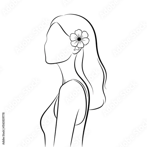 Girl with Flower in Ear – Minimal Line Art Illustration