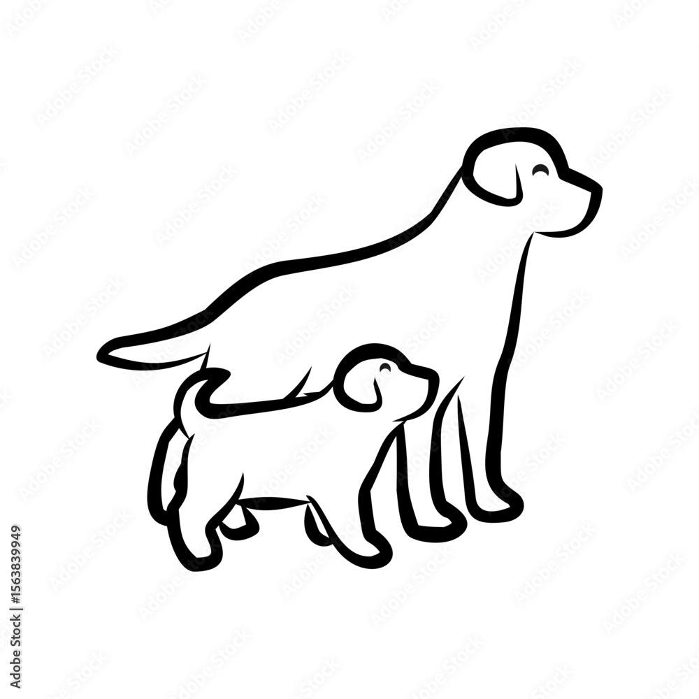 Fototapeta premium Mother Dog and Baby Dog Sketch