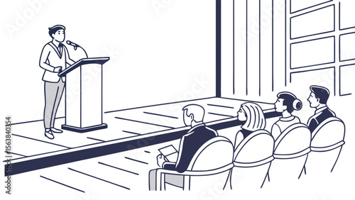 Conference Speaker Addressing Audience Illustration