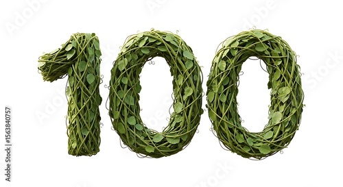 Nature's Number 100 Crafted from Lush Green Vines and Leaves