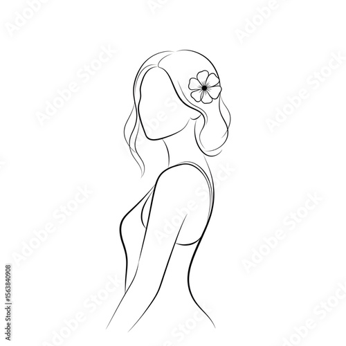 Girl with Flower in Ear – Minimal Line Art Illustration