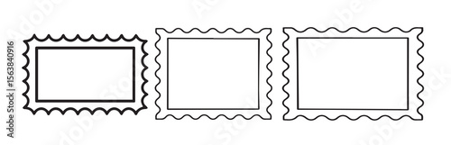 Black and white illustration of three postage stamps graphic design postal