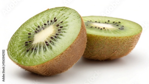 Two Halved Fresh Kiwis, Vibrant Green, Close-up Studio Shot, Healthy Food Image