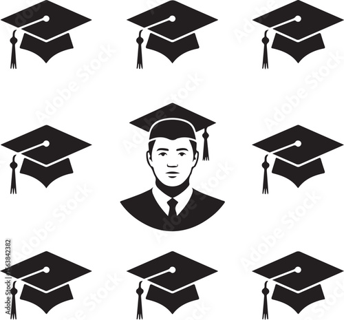 Vector black academic cap icons set