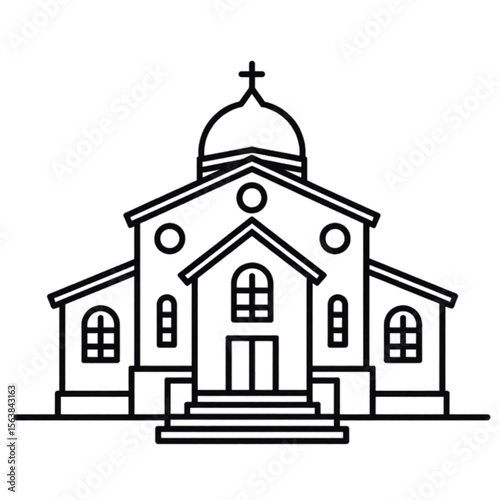 Illustration of a classic church building with a dome and cross
