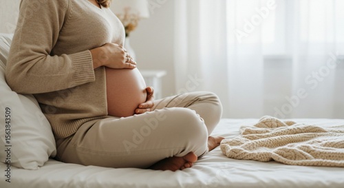 Pregnant person relaxing in bed expecting baby