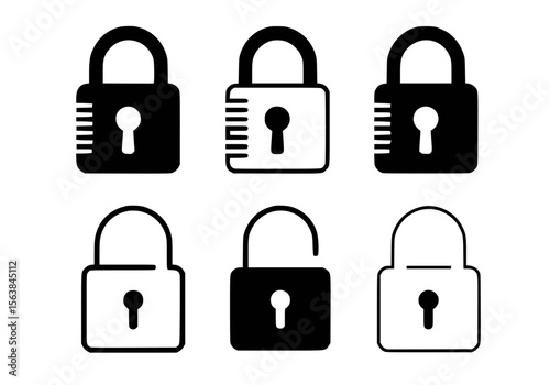 Black and white padlock icons security symbols vector