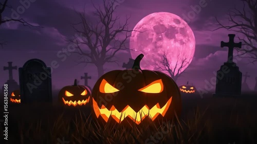 Halloween pumpkins graveyard spooky night full moon halloween season