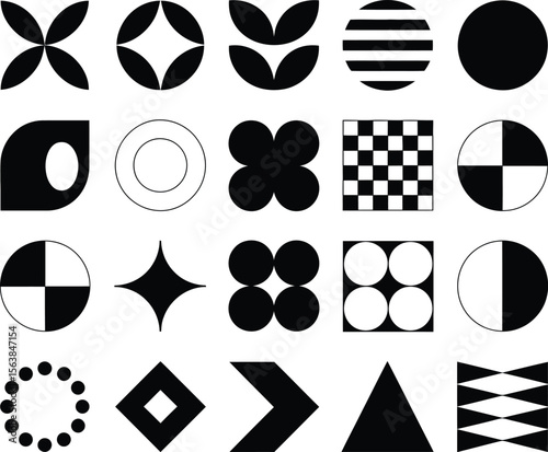 black and white icons set