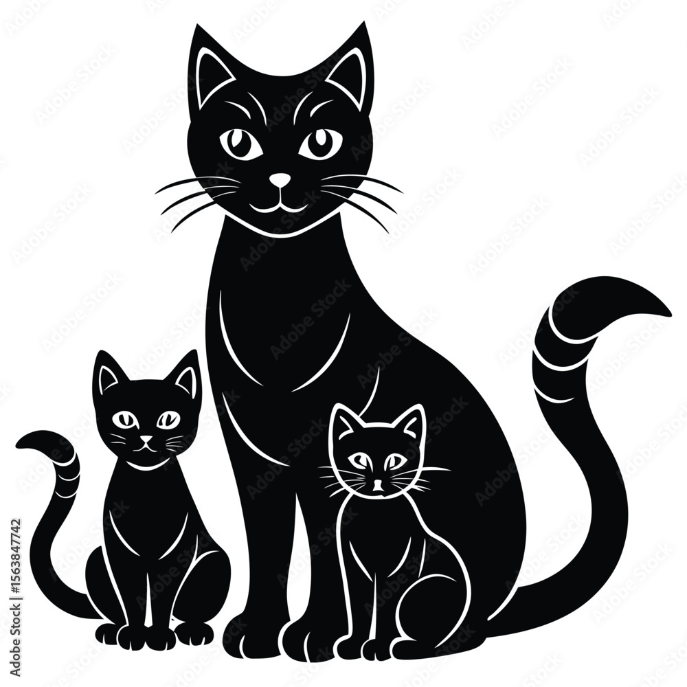 Fototapeta premium Elegant Black Cat Family Portrait Expressing Love and Togetherness A Timeless Image of Feline Affection and Domestic Harmony