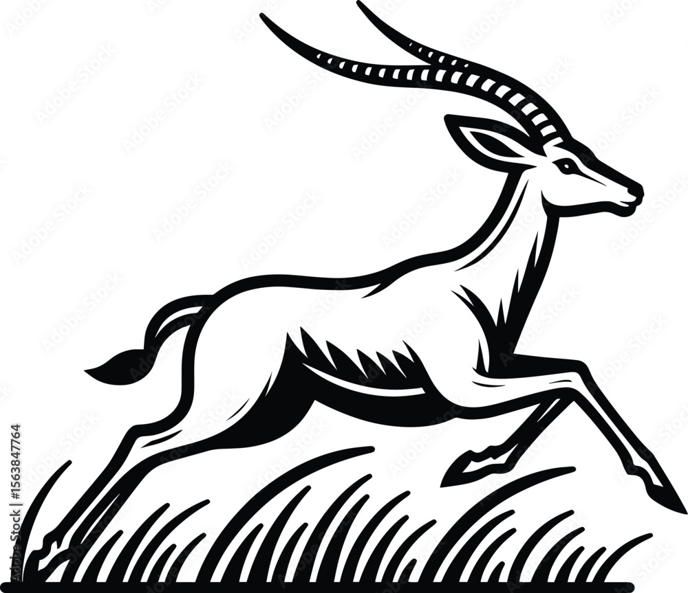 Fototapeta premium Antelope running line art vector illustration isolated on a white background