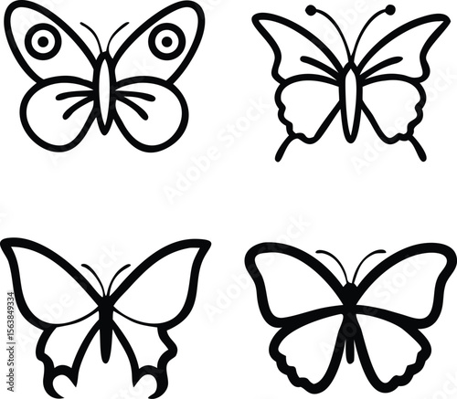 four types of admiral butterfly line arts