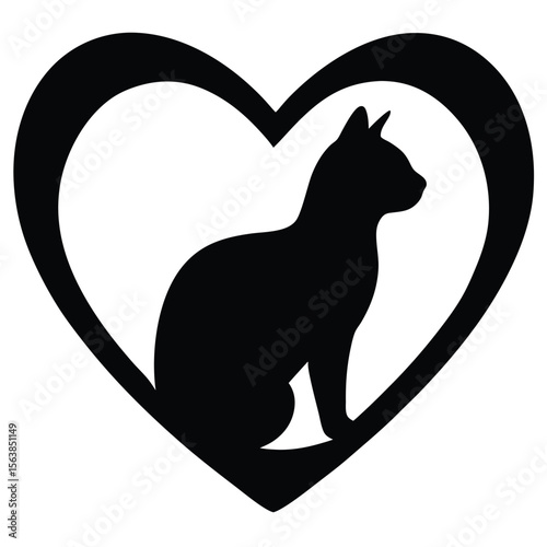 Elegant Silhouette Cat Enclosed by Heart Shape Expressing Affection and Adoration for Feline Companions
