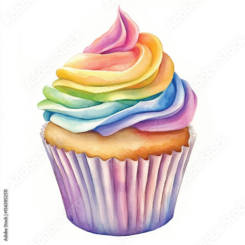 Watercolor Rainbow Swirl Cupcake Delight