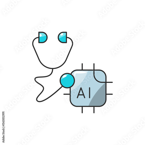 AI Diagnosis Icon, Stethoscope Machine Learning.
