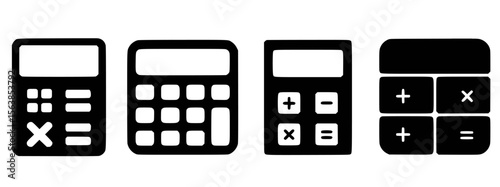 Black calculator icons on white background digital